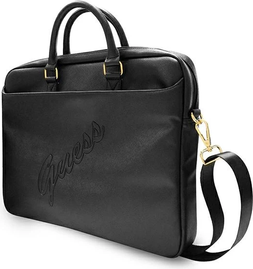 Çantë laptopi Guess Saffiano Script, deri 16", e zezë