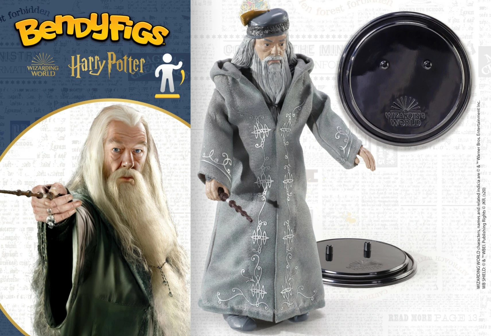 Figurinë NOBLE COLLECTION Bendyfigs Harry Potter Albus Dumbledore 19 cm, e përkulshme, me mbajtëse