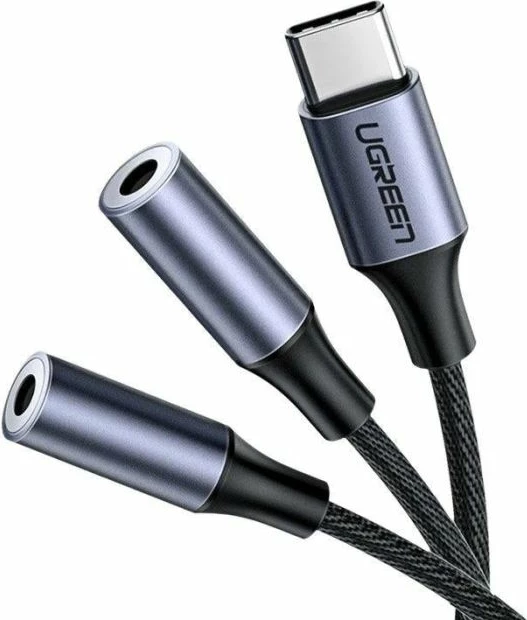 Adapter audio USB-C në 2x 3.5 mm UGREEN 30732, 25 cm, argjend, polybag