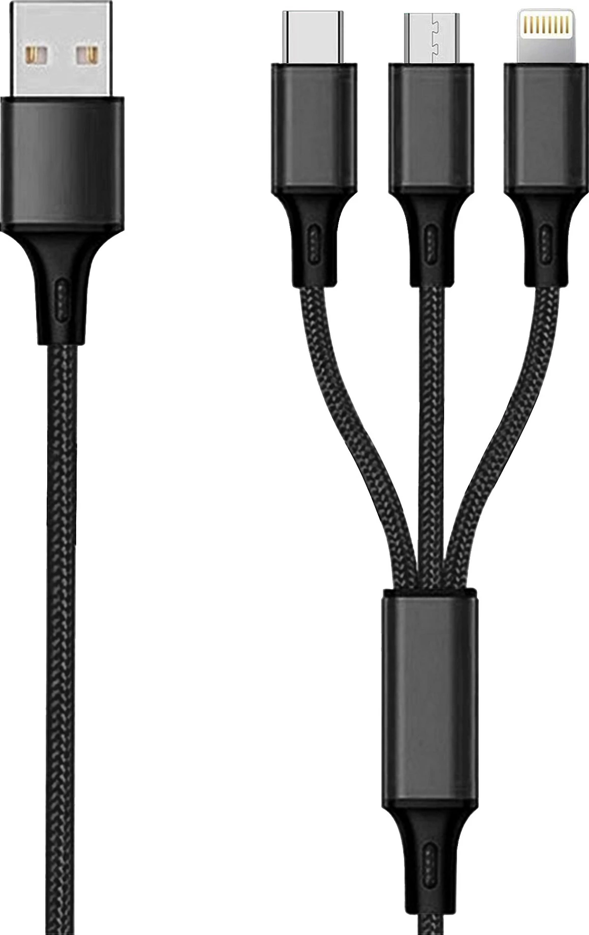 Kabllo karikimi 2GO 797154, 3m, USB në USB-C/Micro-USB/Lightning, 3A, e zezë