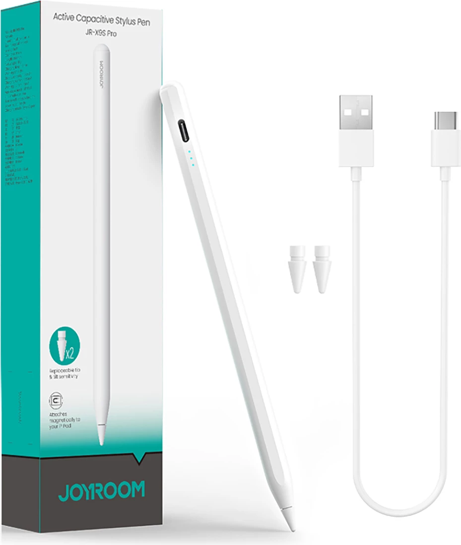 Stilus aktiv Joyroom JR-X9S Pro, USB-C, 130 mAh, 2 maja ndërrueshme, i bardhë