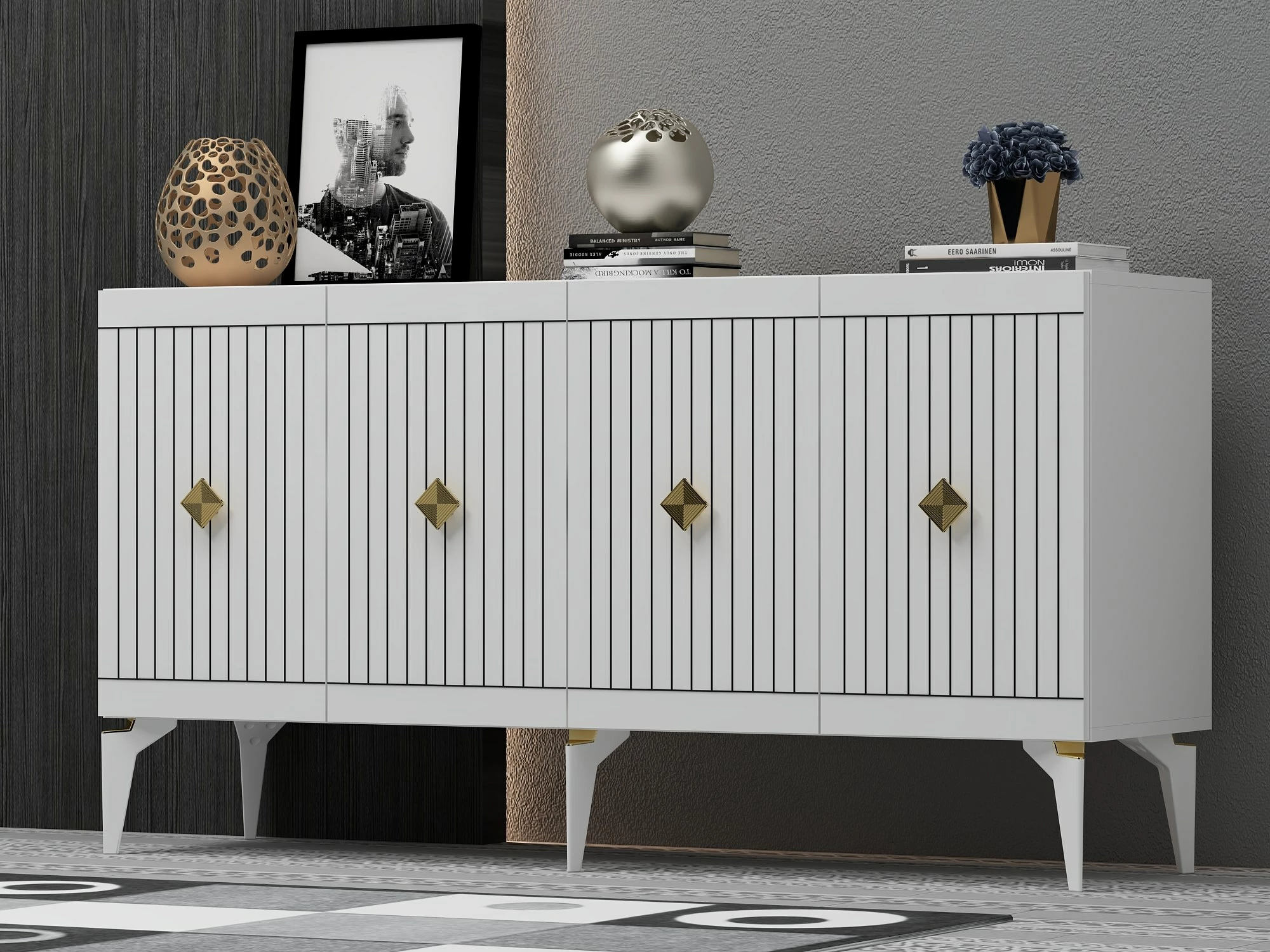 Konsolë, ngjyrë e bardhë dhe ari, Skye Decor, 150x79x40cm