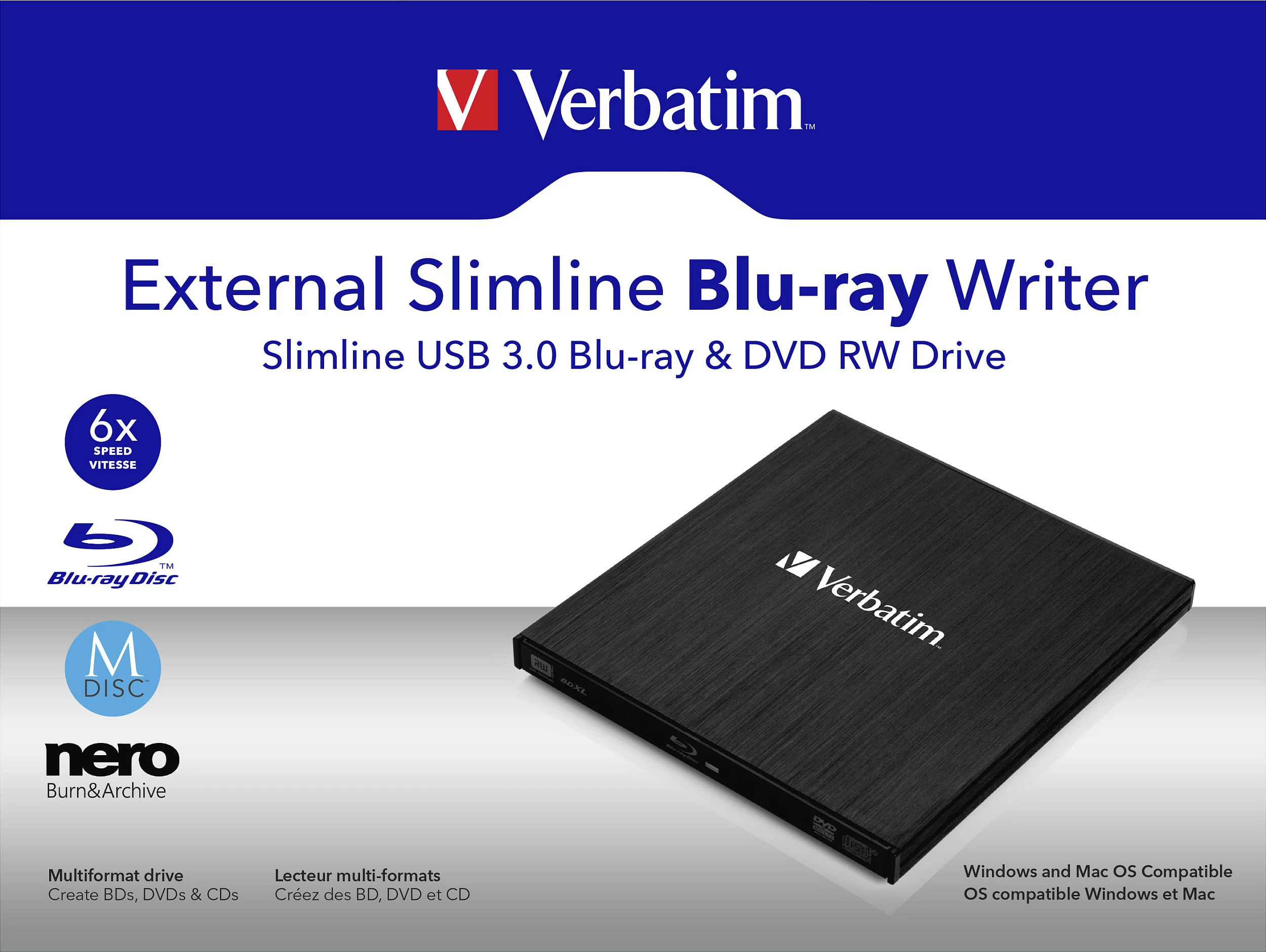 Shkrues Blu-ray i jashtëm Verbatim External Slimline, USB 3.2 Gen 1, slot-in, i zi