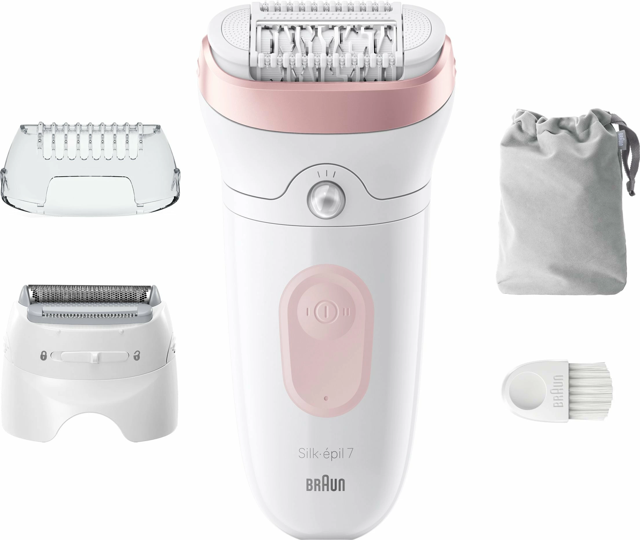 Epilator Braun Silk-epil 7 7-030, bateri 40 min, Wet & Dry, MicroGrip, 2 shpejtësi, bardhë/rozë