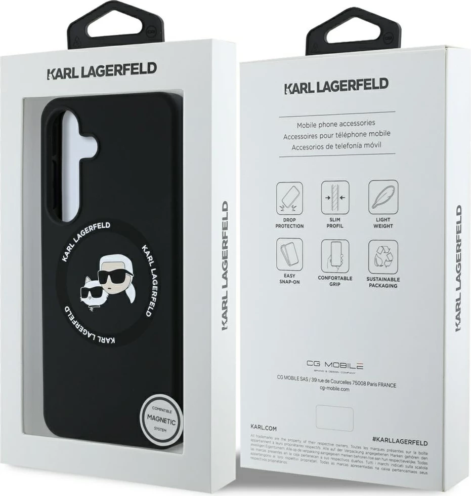 Mbështjellës Karl Lagerfeld Silicone Double Heads And Circle MagSafe për Samsung Galaxy S25, i zi