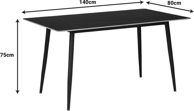 Tavolinë me karrige Gustas-Bella set prej 5 copash, ngjyrë antracit me mermer të zi sinteruar 140x80x75cm