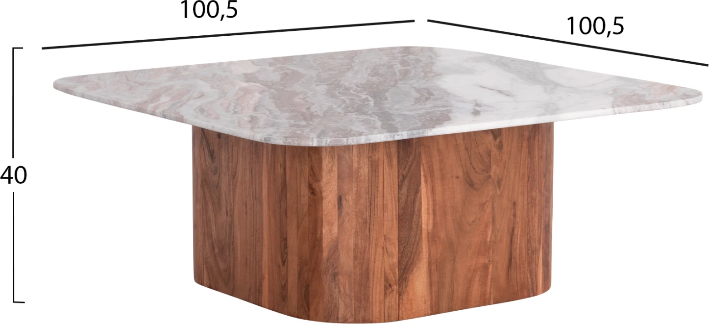 Set 2 tavolina kafeje katrore, mermer gri, dru akacie, FH21079