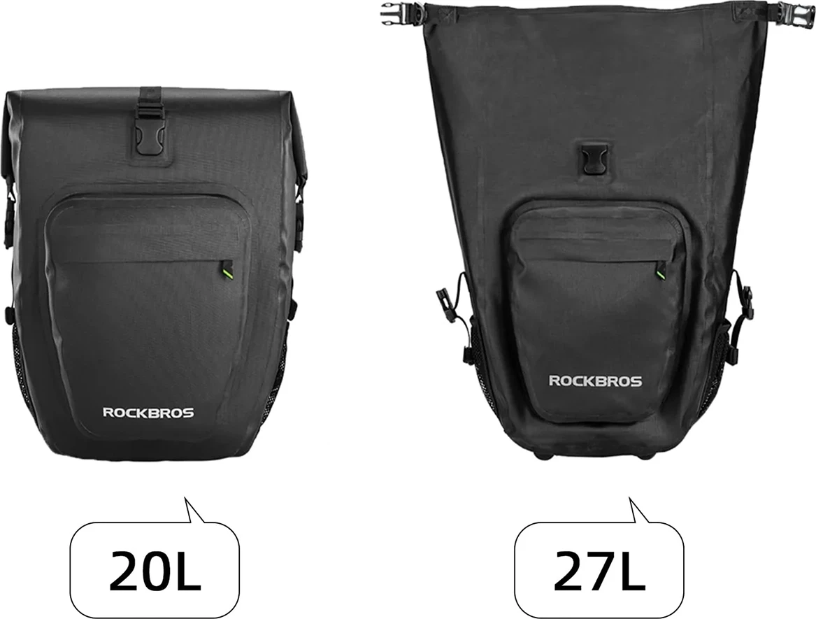 Çantë bagazhi për biçikletë Rockbros AS-001 20-27L e papërshkueshme nga uji, e zezë, paketim qese folie