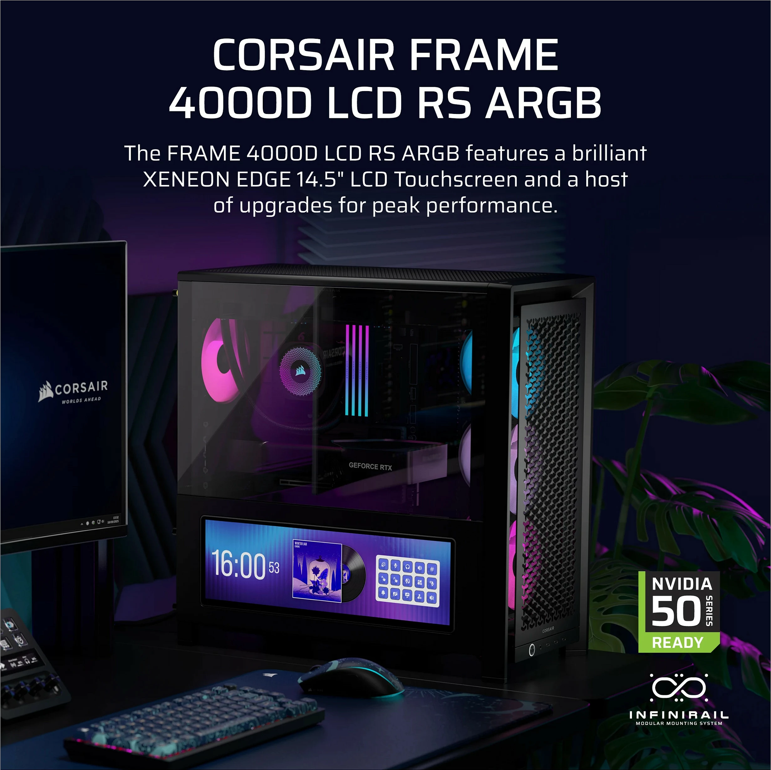Kasë Corsair 4000D LCD RS ARGB, Midi Tower ATX, LCD 14.5", xham i temperuar, e zezë