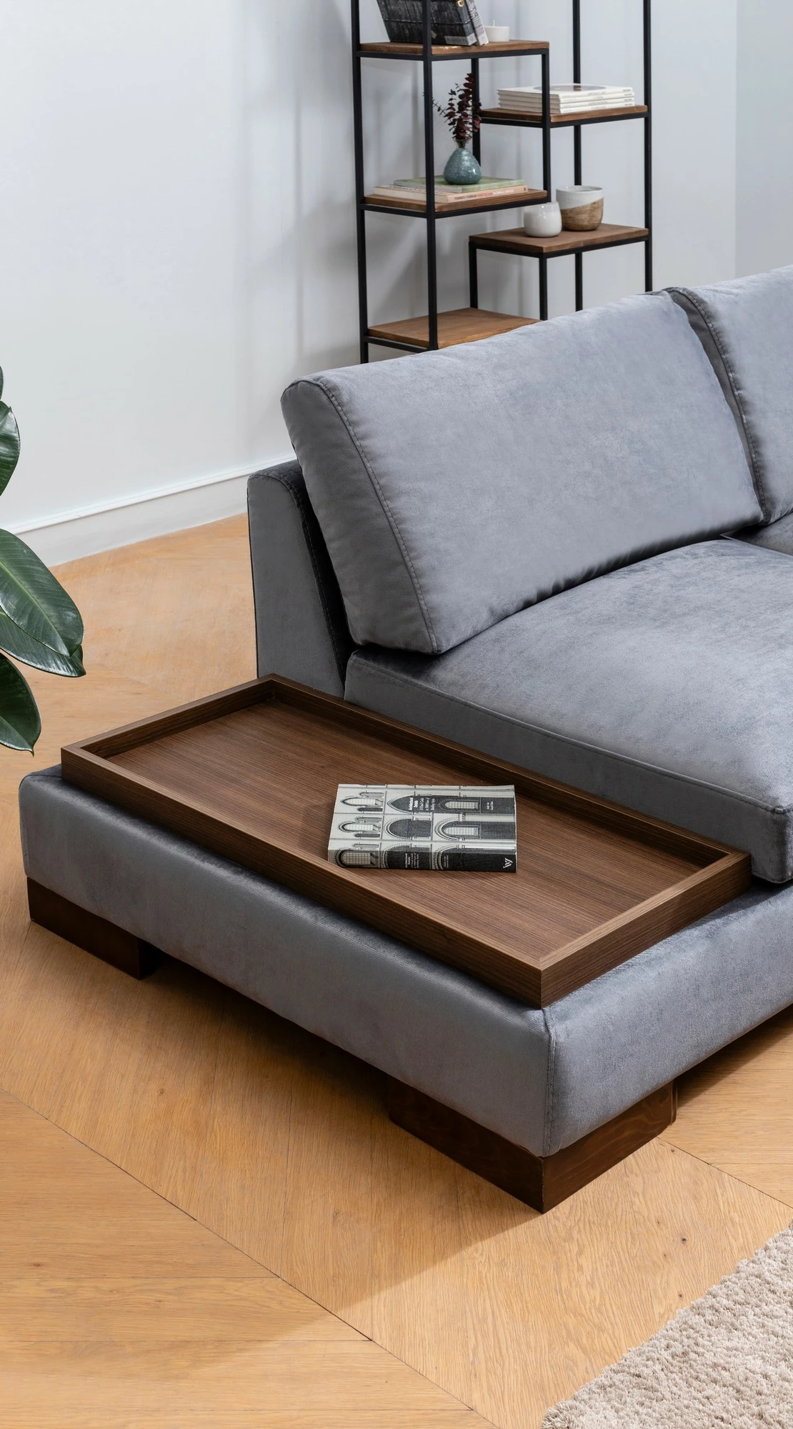 Këndare Atelier del Sofa Tulip, këndore e djathtë me puf, ngjyrë gri e errët