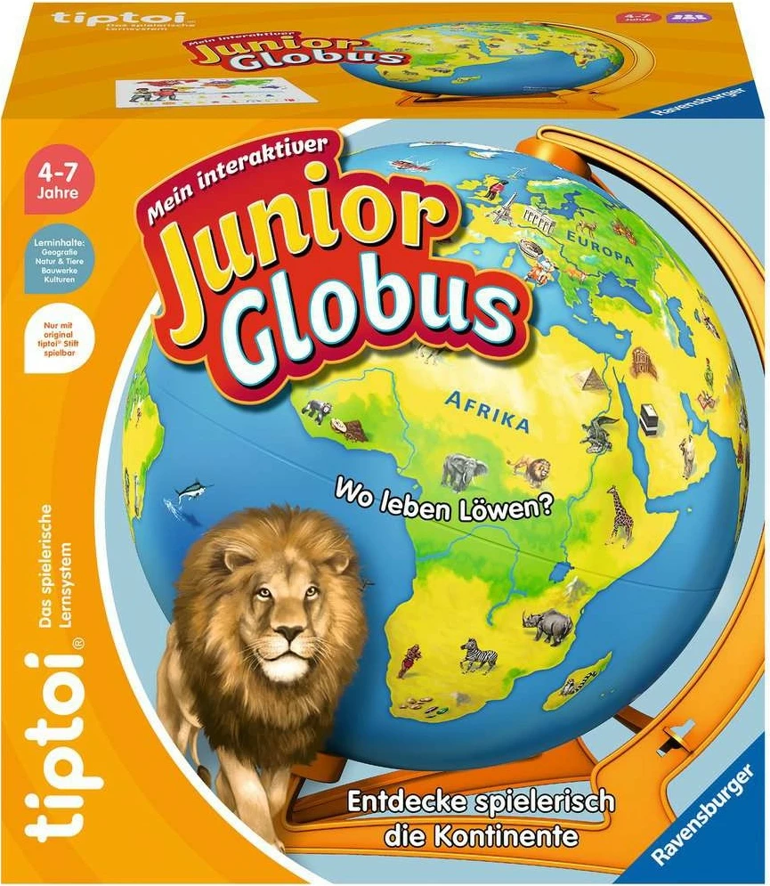 Glob interaktiv edukativ Ravensburger tiptoi Mein Junior Globus, për fëmijë 4-7 vjeç, shumëngjyrësh