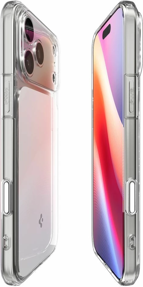 Mbështjellës Spigen Ultra Hybrid "T" MagSafe për iPhone 17 Pro, TPU+PC, skaje të ngritura, Air Cushion, me unazë magnetike MagSafe, Transparent/Bardhë