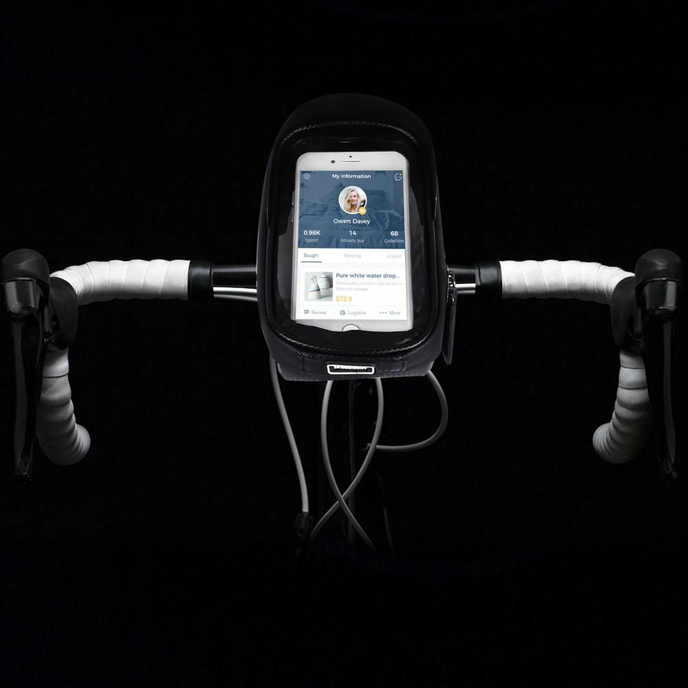 Çantë timoni për biçikletë Wozinsky WBB16BK me mbështjellës telefoni, 1L, e zezë