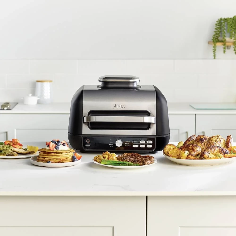 Grill elektrik me ajër të nxehtë, Ninja AG651, 3.8L, 2460W, 7 funksione, inox/zezë