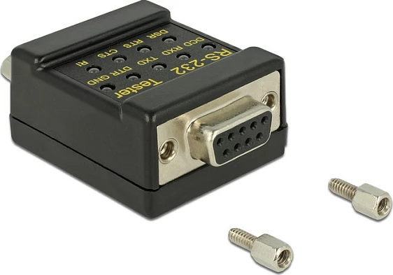 Tester RS-232 DeLOCK DB9 mashkull në DB9 femër, LED, Plug and Play, i zi