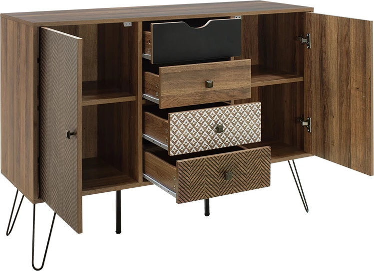 Bufe Boho me katër sirtarë, ngjyrë arre, 122x39,5x86cm