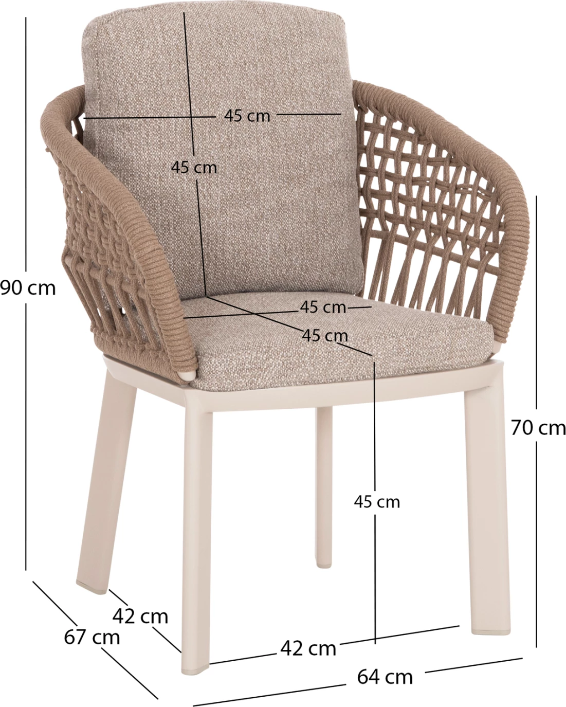 Karrige ngrënieje LADRIS, alumin ngjyrë fildishi, jastëkë bezhë, 65x66.5x78cm