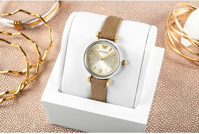 Orë dore femra Emporio Armani Gianni T-Bar AR11770, kafe e çelët
