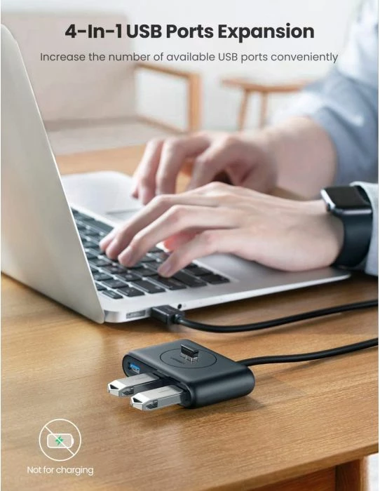 USB hub UGREEN 20291, 4 porte USB 3.0, kabllo 1 m, e zezë, në kuti
