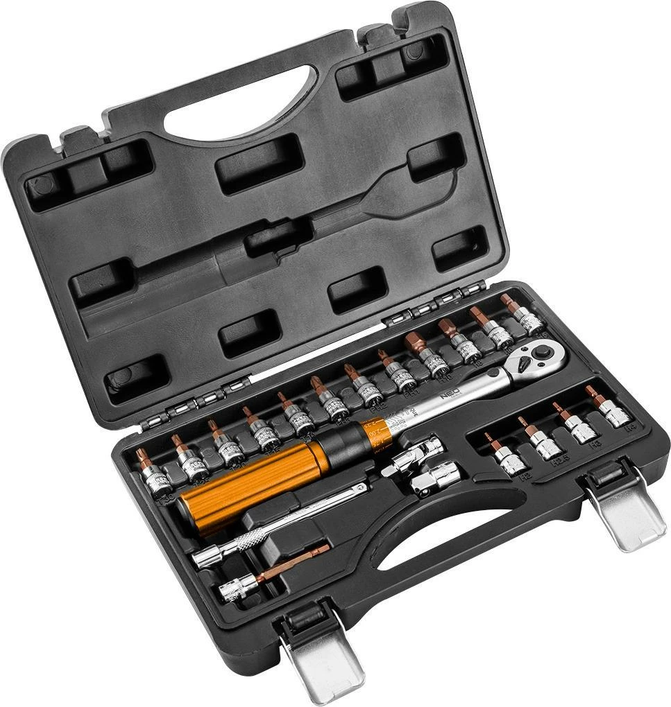 Set veglash me çelës momenti Neo 08-821, 1/4\" 5-25 Nm, 21 copë, kuti plastike