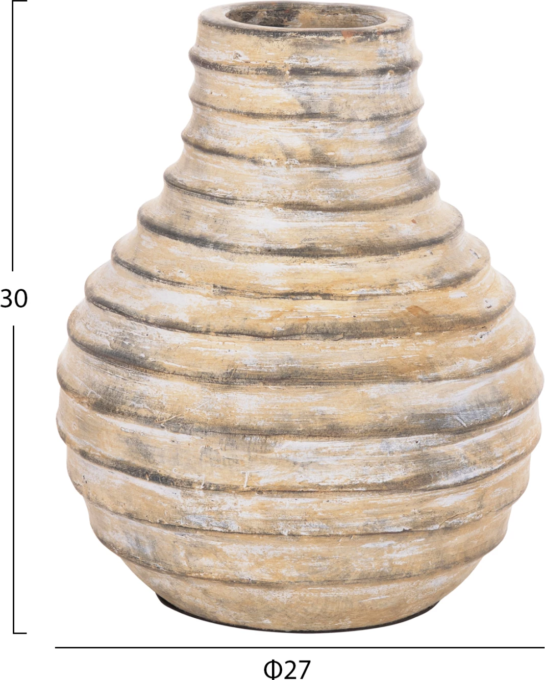 Vazo dekorative tavoline, terrakotë, ngjyrë bezhë e furçuar, VERMO FH4401, 27x30cm