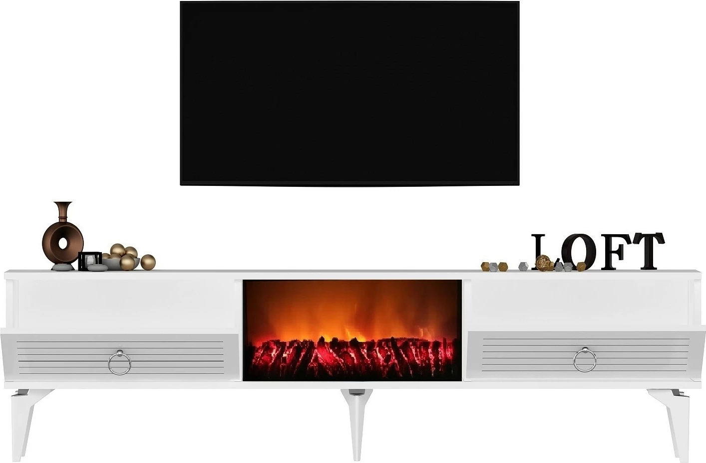 Komodë TV me oxhak elektrik, ngjyrë e bardhë, Skye Decor Arona
