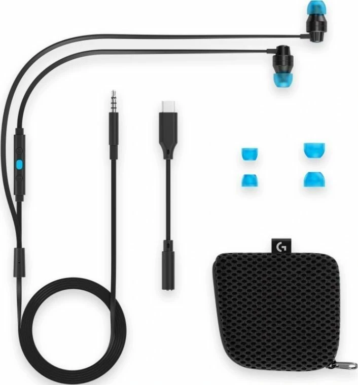 Kufje Logitech G333 (981-000924) in-ear gaming, me kabllo, 3.5mm + adaptor USB-C, me mikrofon, kaltër