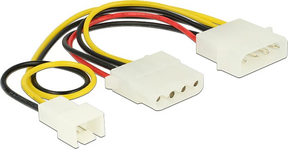Kabllo adapter DeLOCK 83658, 3-Pin në 2x Molex 4-Pin, 0.39 m, zezë/kuqe/bardhë/verdhë
