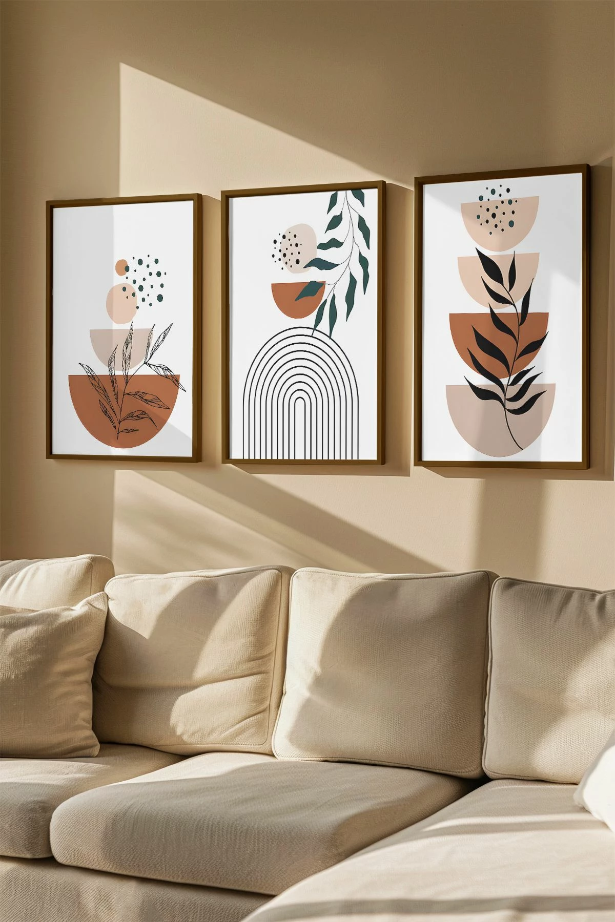 Set pikturash dekorative me kornizë (3 copë), Wallity, Artvmodel14-Kahve
