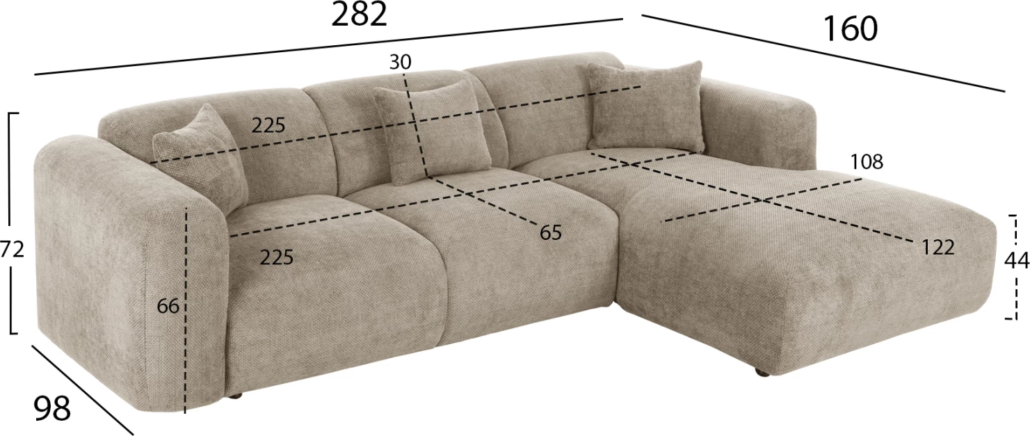 Divan BRICKEN FH3275.01R, 110-282x98-160x72H cm