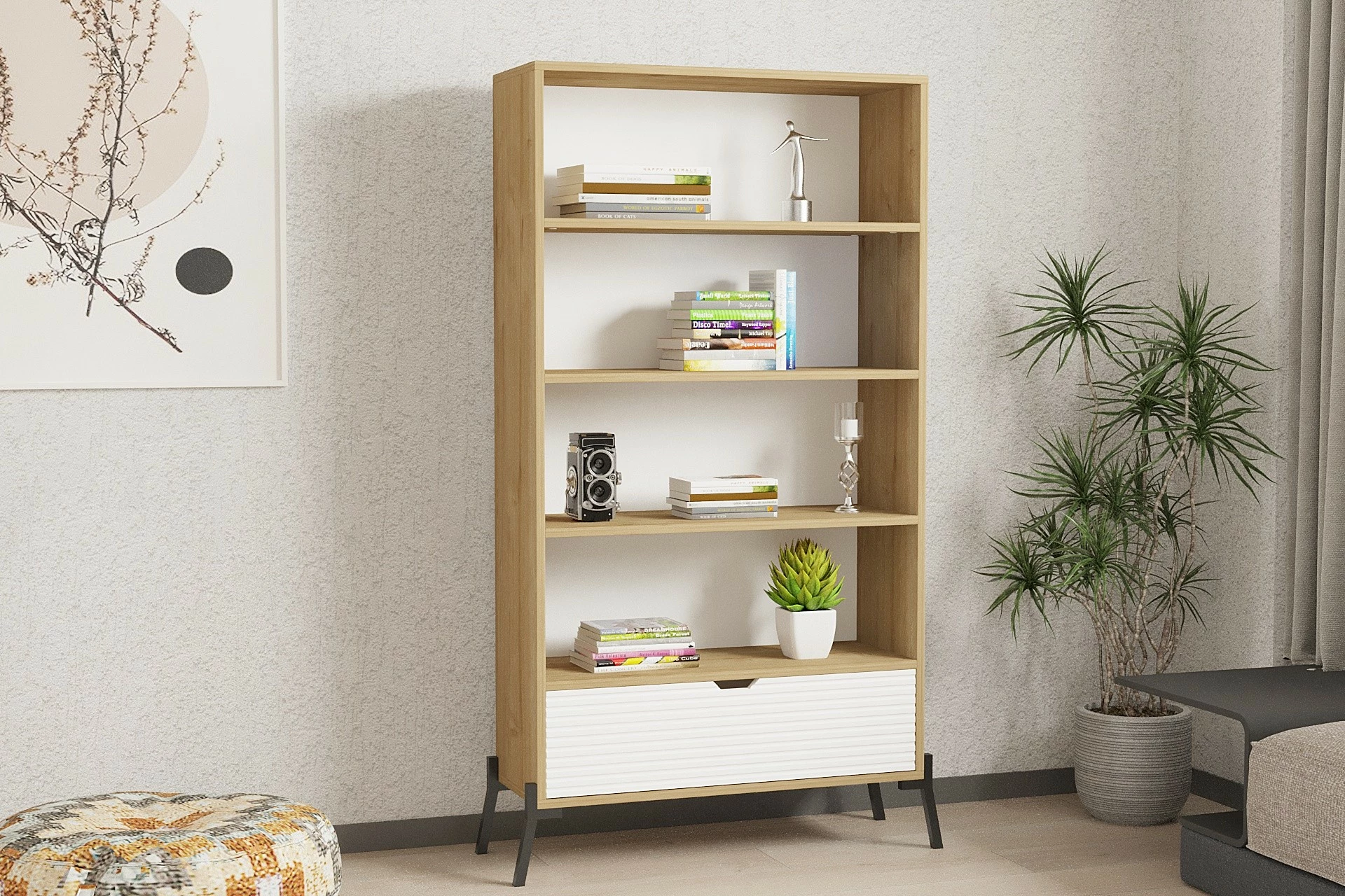 Raft librash Hanah Home, Numana, ngjyrë lis safir dhe e bardhë