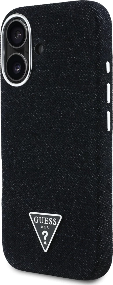 Mbështjellës Guess Denim Triangle Logo MagSafe për iPhone 16, i zi