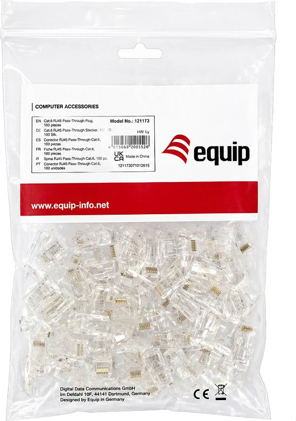 Konektor RJ45 EQUIP Cat6 UTP 100 copë, transparent