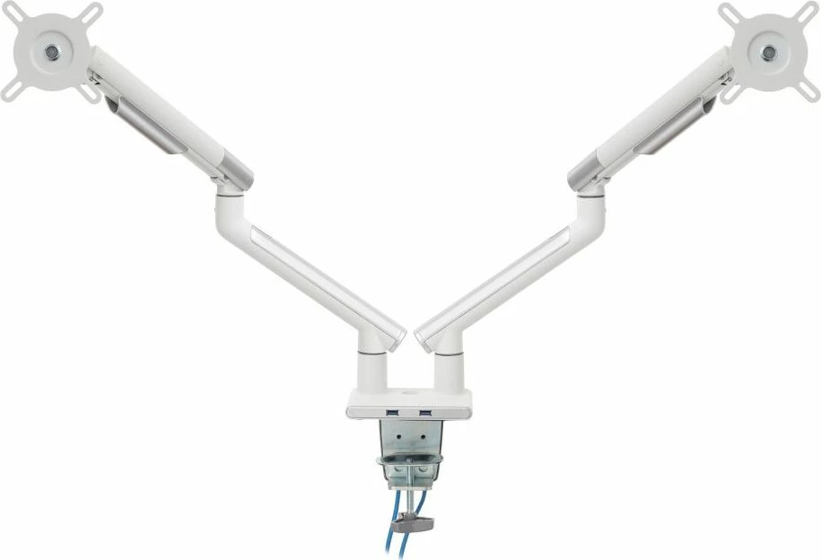 Mbajtëse monitori për tavolinë Art RAMM L-20GD, për 2 monitorë 17\"-32\", VESA 75x75/100x100, deri 9 kg, gas spring, e bardhë