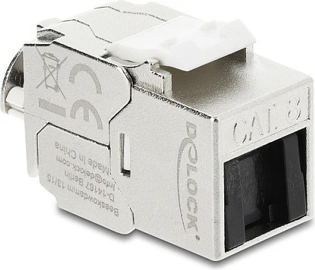 Modul keystone DeLOCK RJ45 në LSA, Cat8.1, shielded, AWG 22/24, flat, zi/argjendt/bardhë