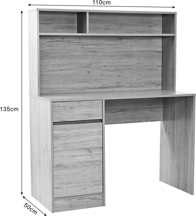 Tavolinë zyre me raft Secreta, ngjyrë lisi, 110x50x135cm