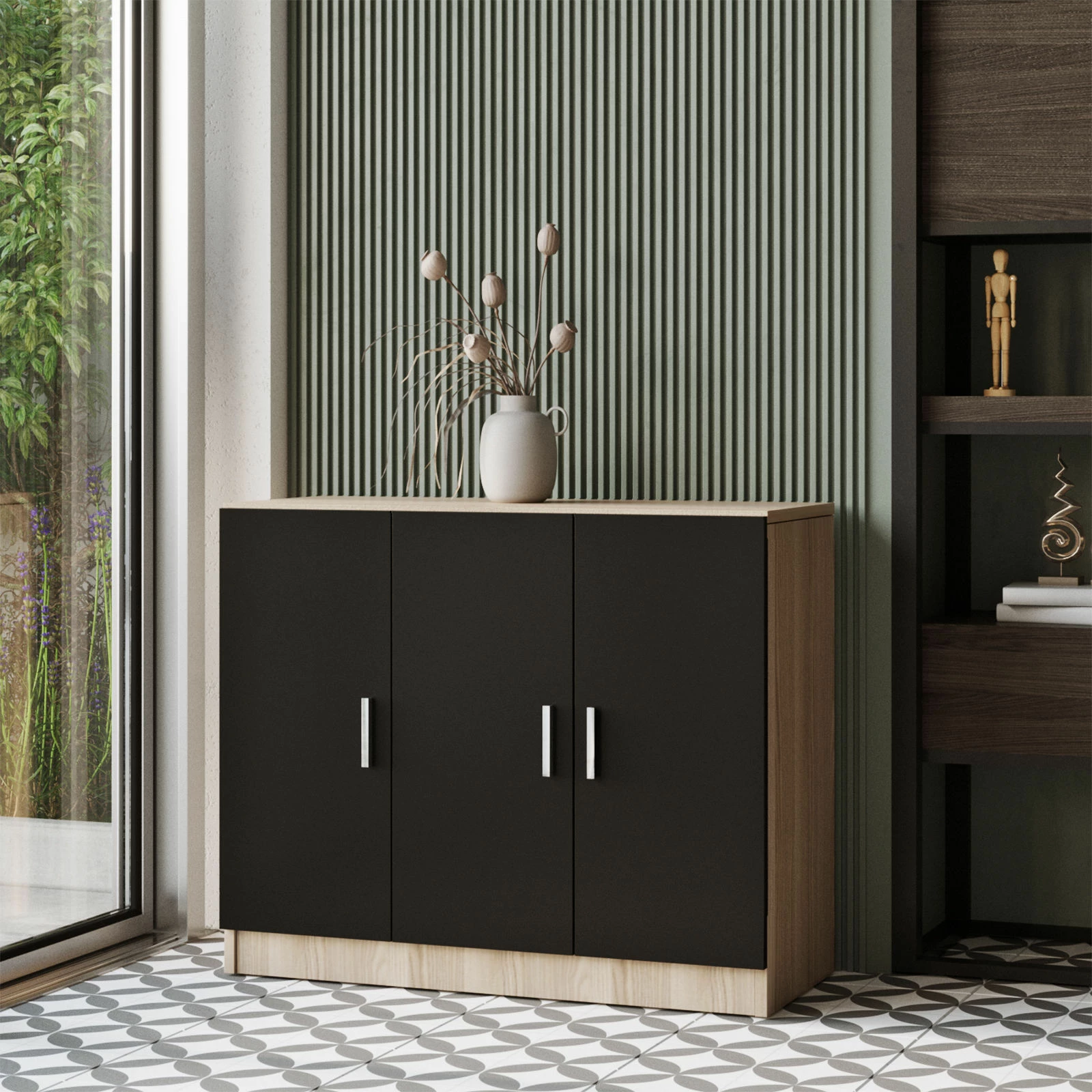 Set mobiljesh për zyre Hanah Home, Vo16-Ob, ngjyrë lis dhe e zezë
