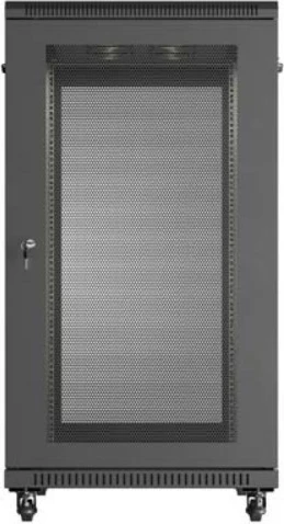 Kabinet rack qëndrimor 19" Lanberg FF01-6022-23B 22U, ngarkesë 800 kg, derë e perforuar, panel me 6 ventilatorë, Flat Pack, e zezë