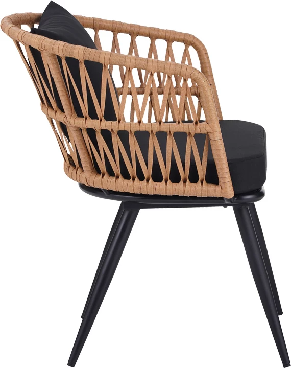 Set tavoline me karrige Naoki, 5 pjesë, xham-pe rattan, ngjyrë natyrale, këmbë të zeza, 140x80x78cm