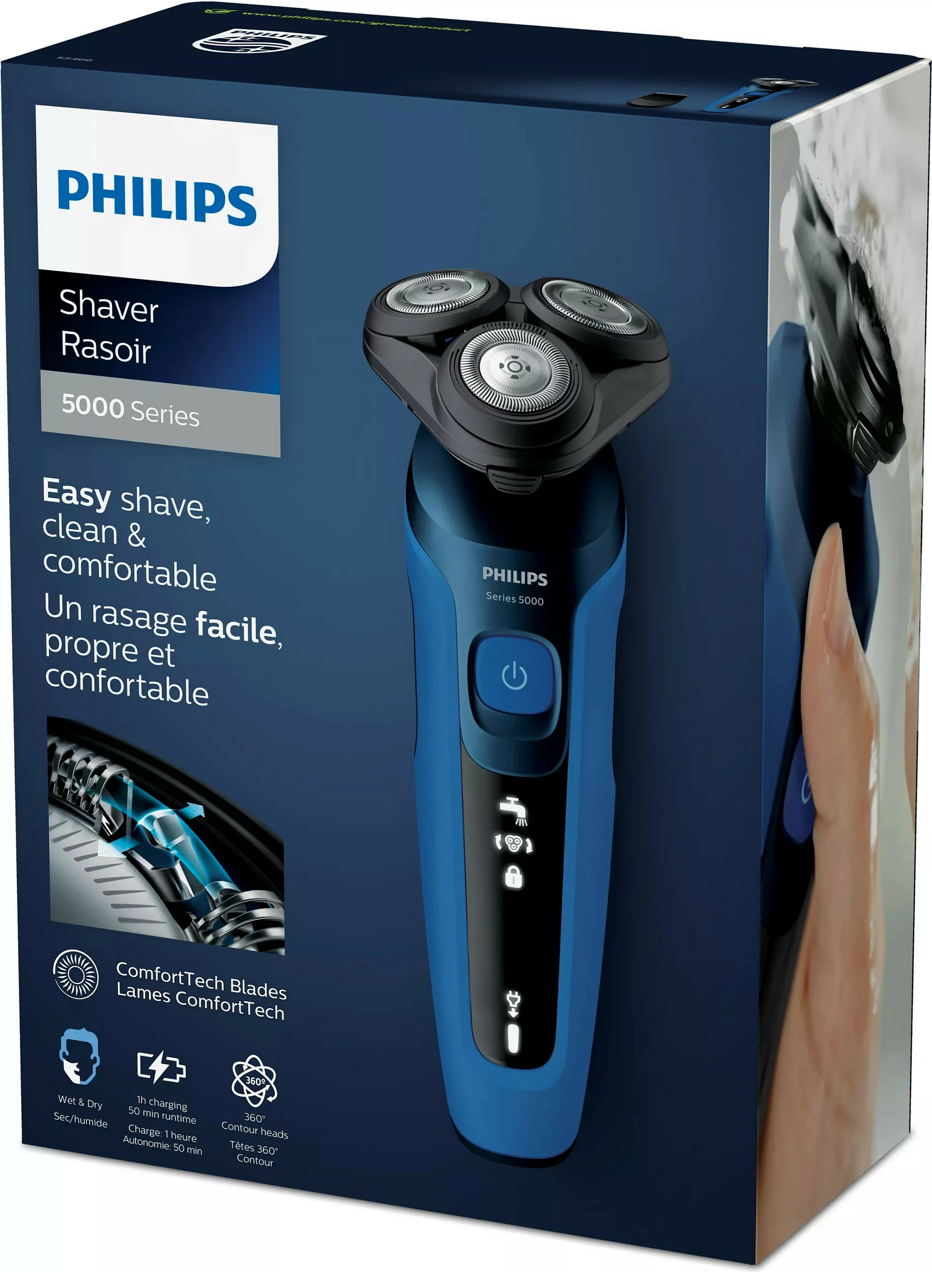 Makinë rroje Philips Series 5000 S5466/17, rrotulluese, me trimer, blu/zezë