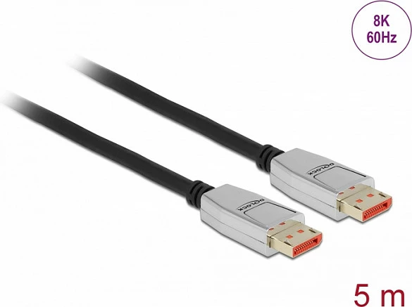Kabllo DisplayPort DeLOCK, DP 1.4, 8K 60Hz, 5 m, e zezë