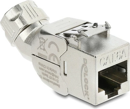 Modul Keystone DeLOCK RJ45 në LSA Cat6A, 45° i anshëm, i ekranum, argjend