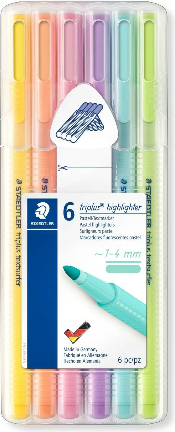 Set markera STAEDTLER 362 C, 6 ngjyra, bullet tip, 1 mm/4 mm, ujë-bazë