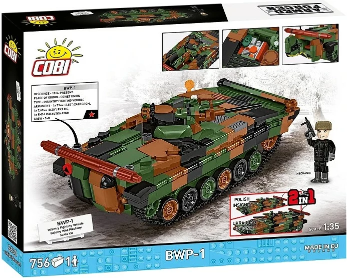 Set blloqe ndërtimi, Cobi, BWP-1 COBI-2630, 756 elemente 1:35, 2-në-1 PL/UKR, kamuflazh