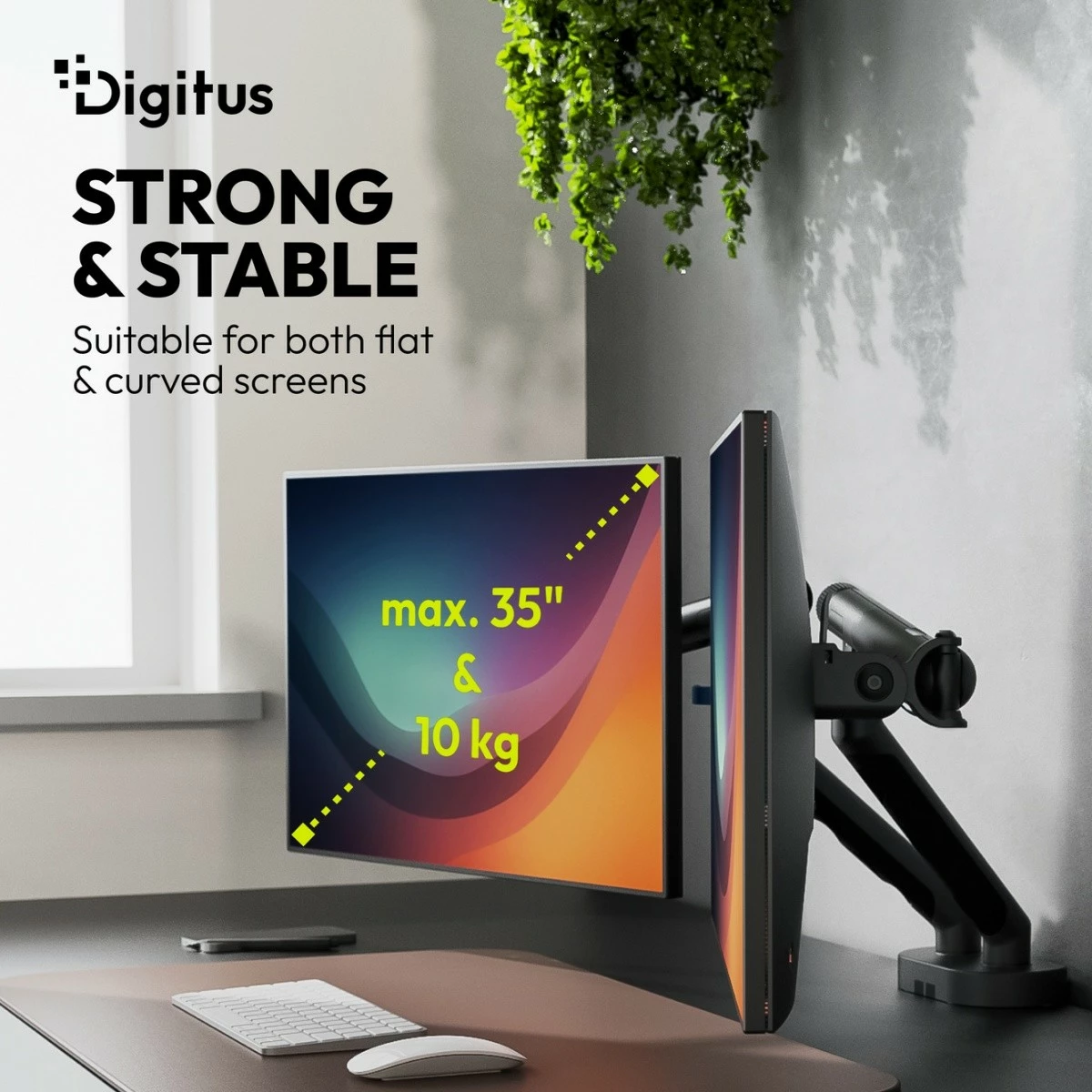 Mbajtës tavoline për 2 monitorë Digitus DA-90471, max 2x35\", 2x10kg, VESA 75x75/100x100, i zi