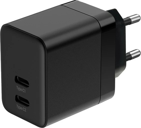 adapter karikues muri GaN, CRONG, CRG-GNCC35-BLK, 35W PD 3.0 me PPS, 2x USB-C, e zezë