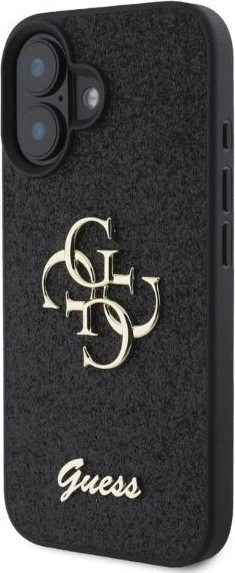 Mbështjellës Guess Fixed Glitter Big 4G për iPhone 16, i zi