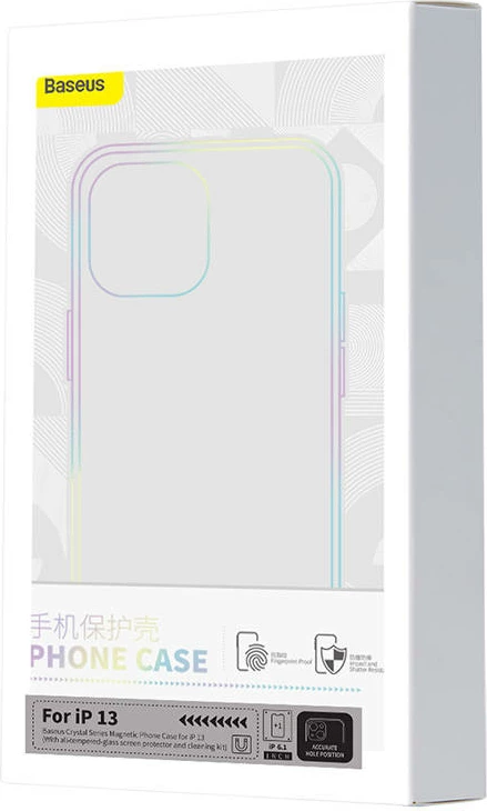 Mbështjellës Baseus Magnetic Crystal Clear për iPhone 13, transparent, me xham të temperuar dhe set pastrimi