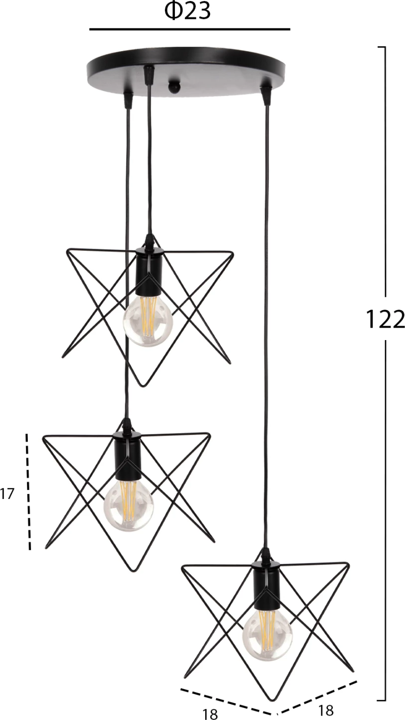 Llambë varëse tavani, FH4076, 3-drita, metal i zi, Φ23x122Hcm