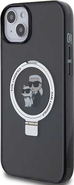 Mbështjellës Karl Lagerfeld KLHMP15MHMRSKCK për iPhone 15 Plus 6.7", me unazë Ring Stand, MagSafe, zi